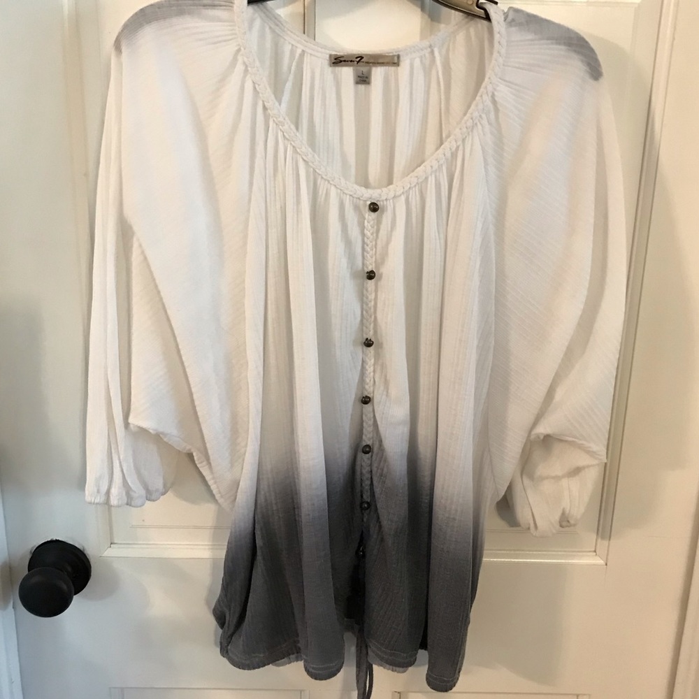 Seven7 White/Navy Ombré Top